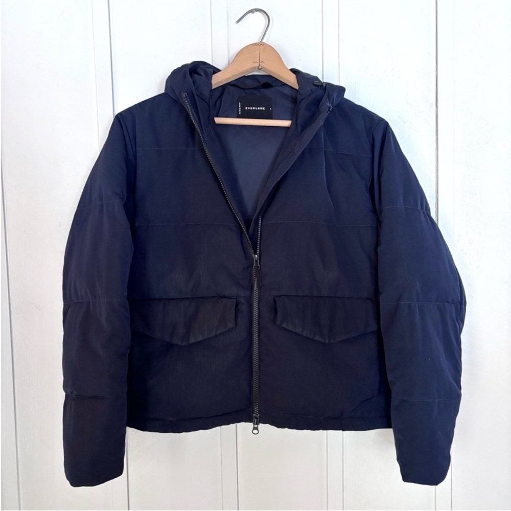 Everlane ReNew Women's Navy Hooded Short Puffer Coat Jacket Size Small - Picture 5 of 11